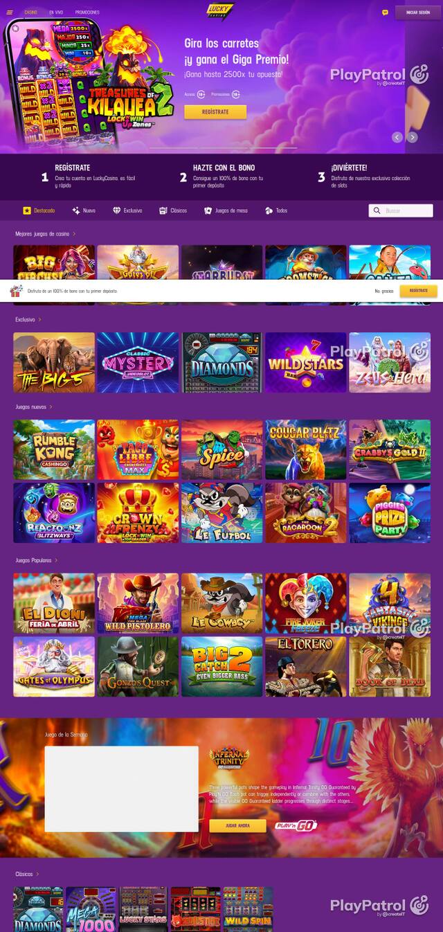 Homepage capture of Lucky Casino recorded during the scan