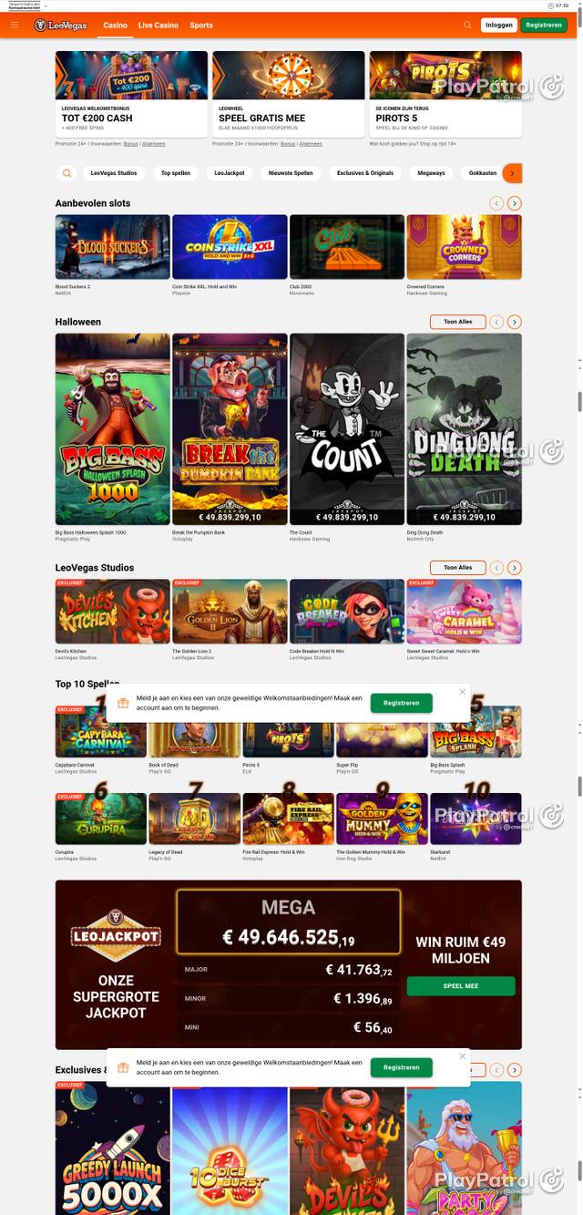 Capture of the front page of LeoVegas Casino Nederland (leovegas.nl) on 30 October 2026