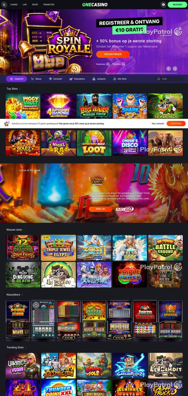 Homepage capture of One Casino recorded during the scan