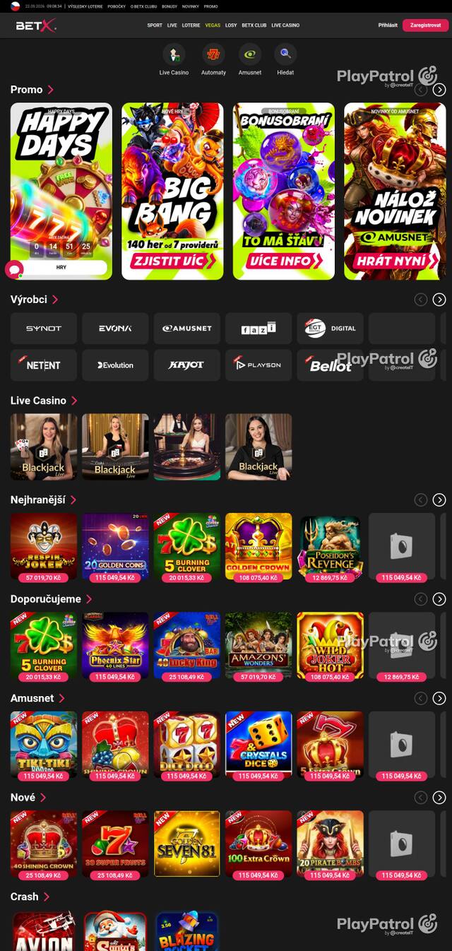 Homepage capture of BetX recorded during the scan