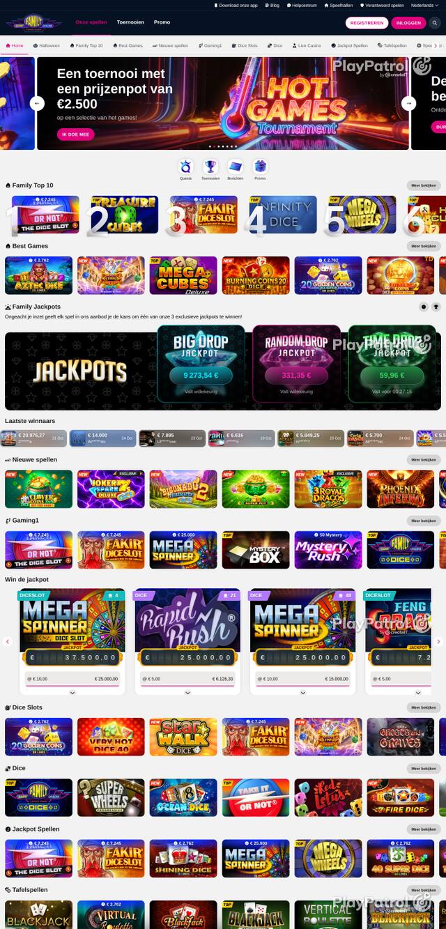 Front page of familygameonline.be as captured on 26 October 2026