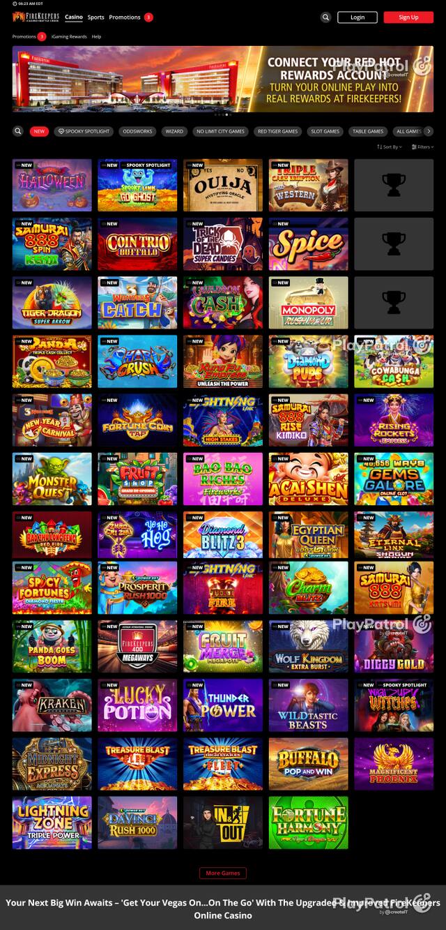 Capture of the front page of igaming.firekeeperscasino.com (igaming.firekeeperscasino.com) on 26 October 2026