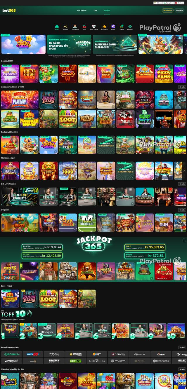 Capture of the front page of bet365 Casino (casino.bet365.com) on 21 October 2026