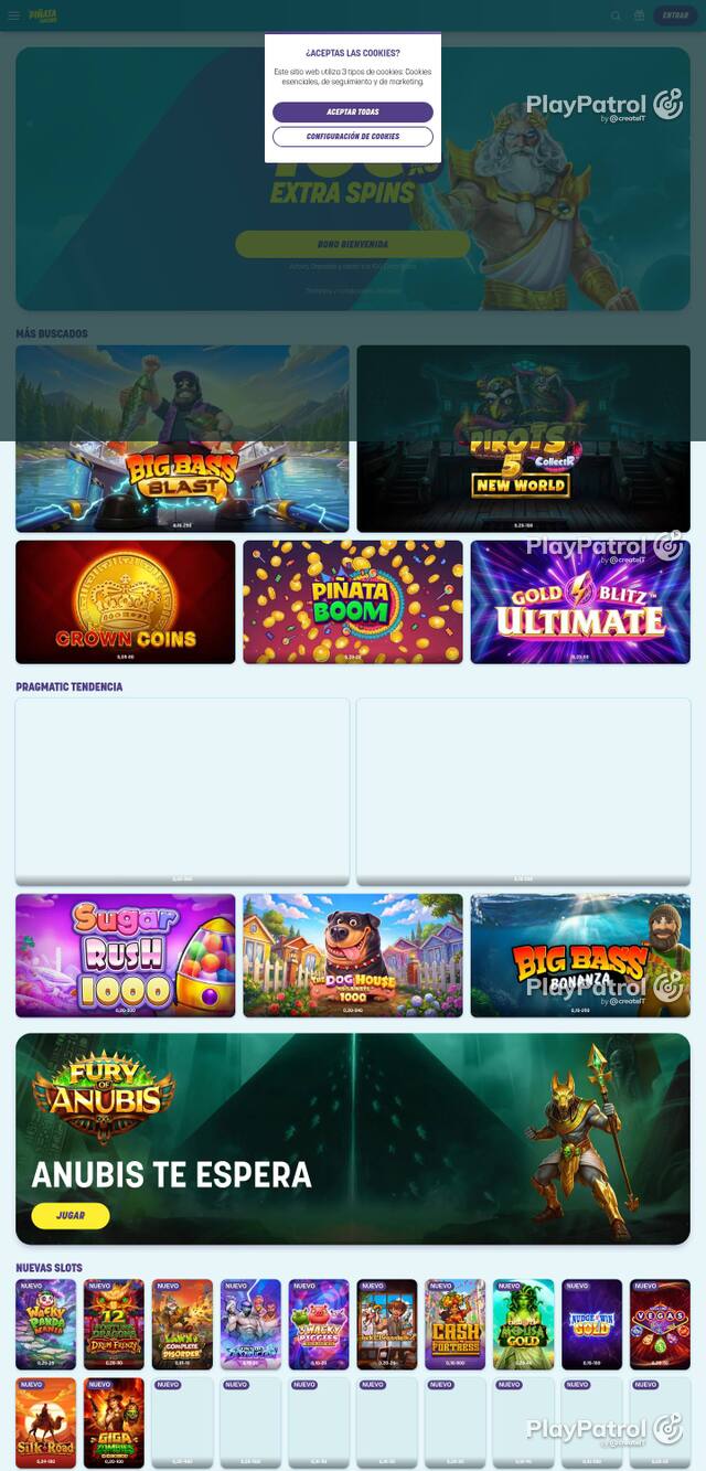 Homepage capture of Piñata Casino recorded during the scan