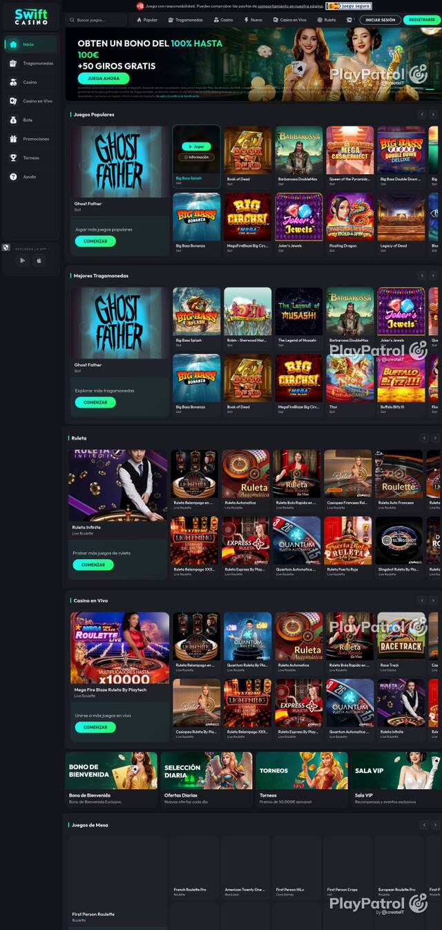 Capture of the front page of Swift Casino (swiftcasino.es) on 4 October 2026