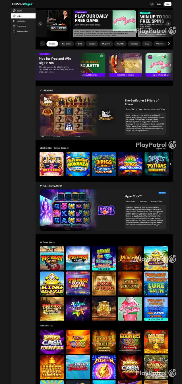 Homepage capture of LiveScore Vegas recorded during the scan