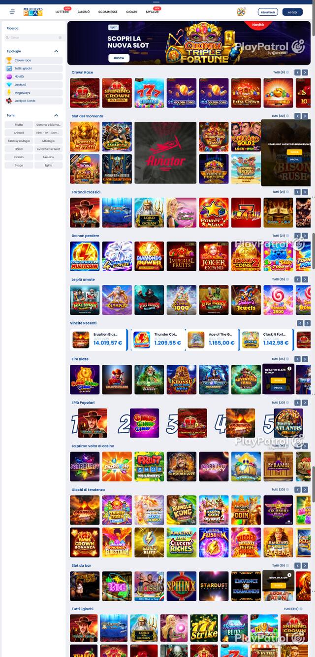 Capture of the front page of MyLotteries (mylotteriesplay.it) on 16 October 2026