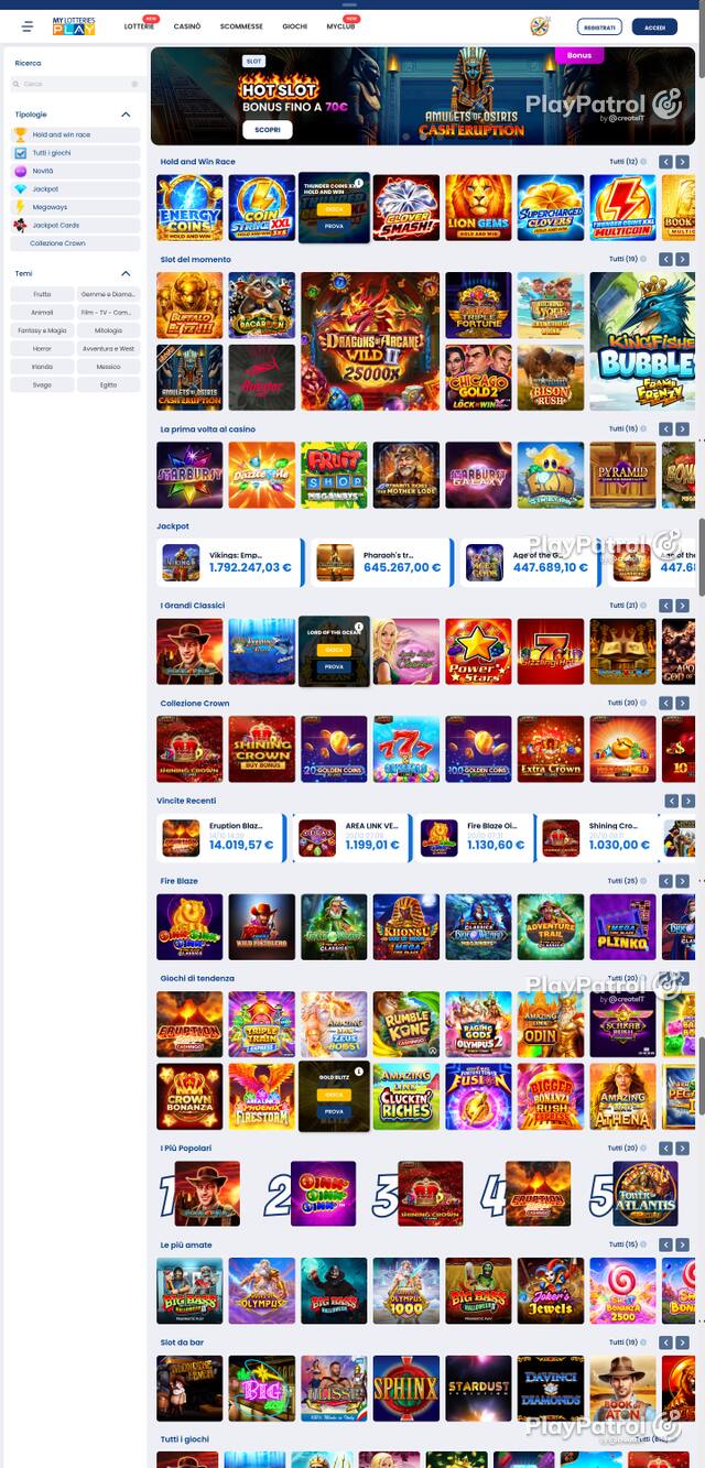 Capture of the front page of MyLotteries (mylotteriesplay.it) on 21 October 2026