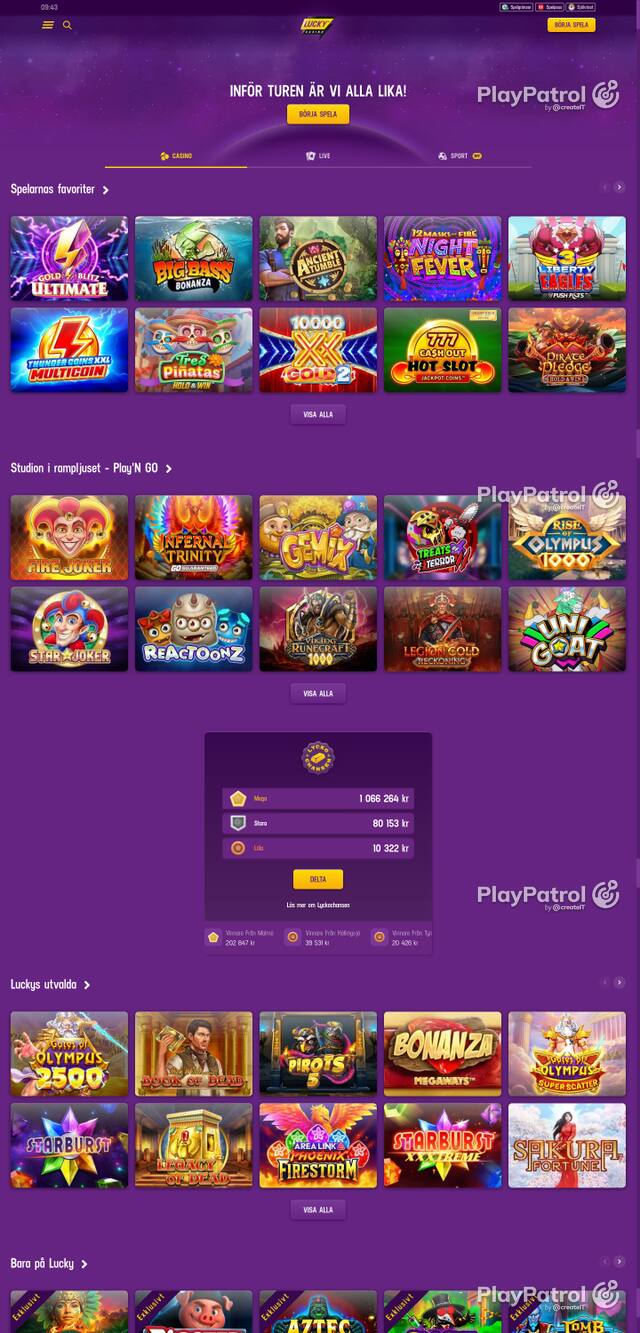 Capture of the front page of luckycasino.com (luckycasino.com) on 16 October 2026