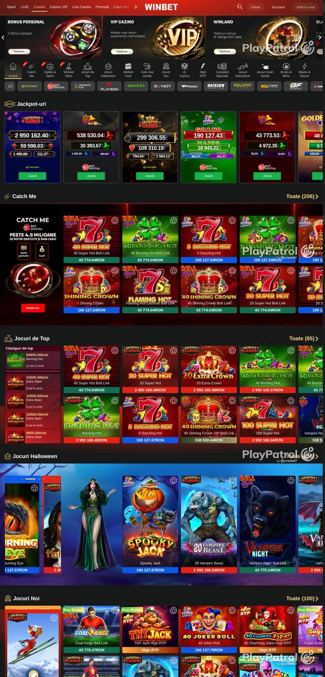 Capture of the front page of Winbet (winbet.ro) on 30 October 2026
