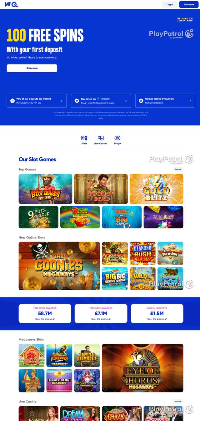 Capture of the front page of MrQ (mrq.com) on 4 October 2026