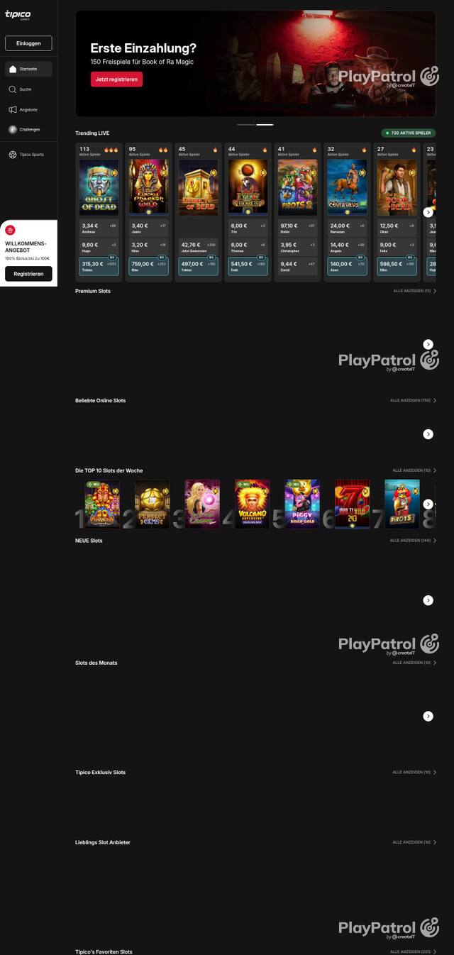 Capture of the front page of Tipico Games (games.tipico.de) on 3 October 2026