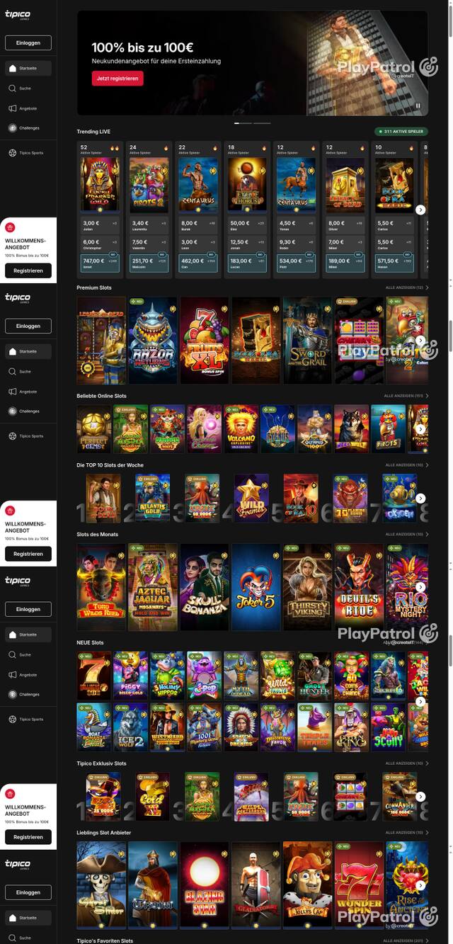 Capture of the front page of Tipico Games (games.tipico.de) on 24 October 2026