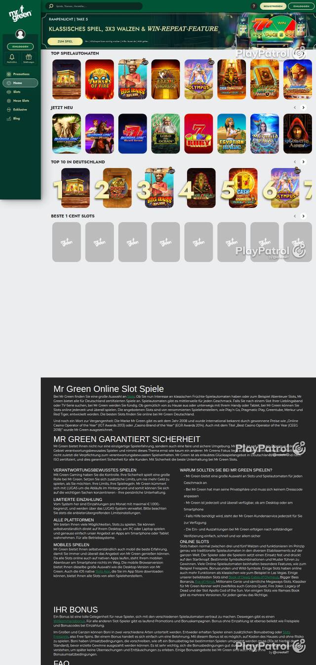 Homepage capture of Mr Green recorded during the scan