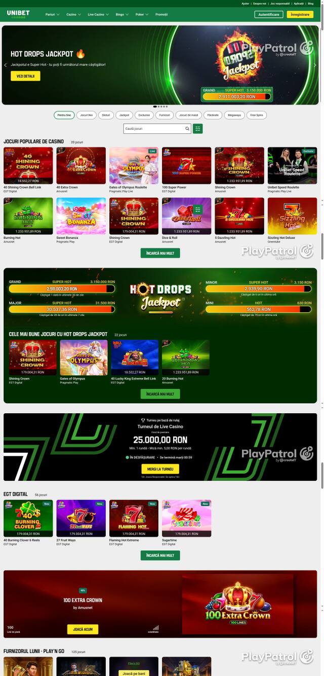 Capture of the front page of Unibet (unibet.ro) on 9 October 2026