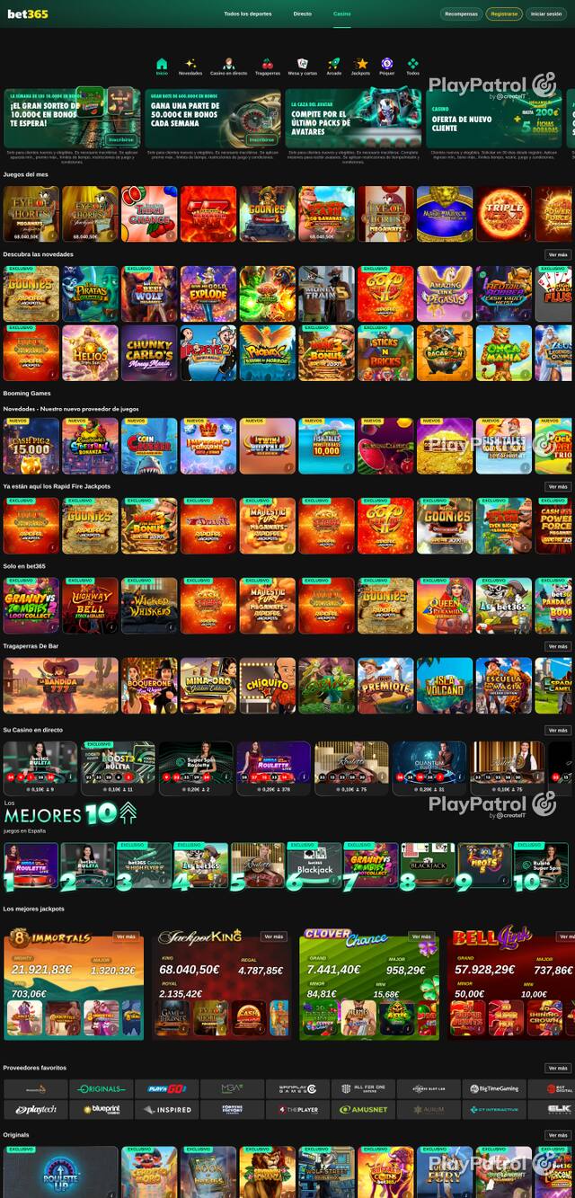 Capture of the front page of Bet365 Casino (casino.bet365.es) on 17 October 2026