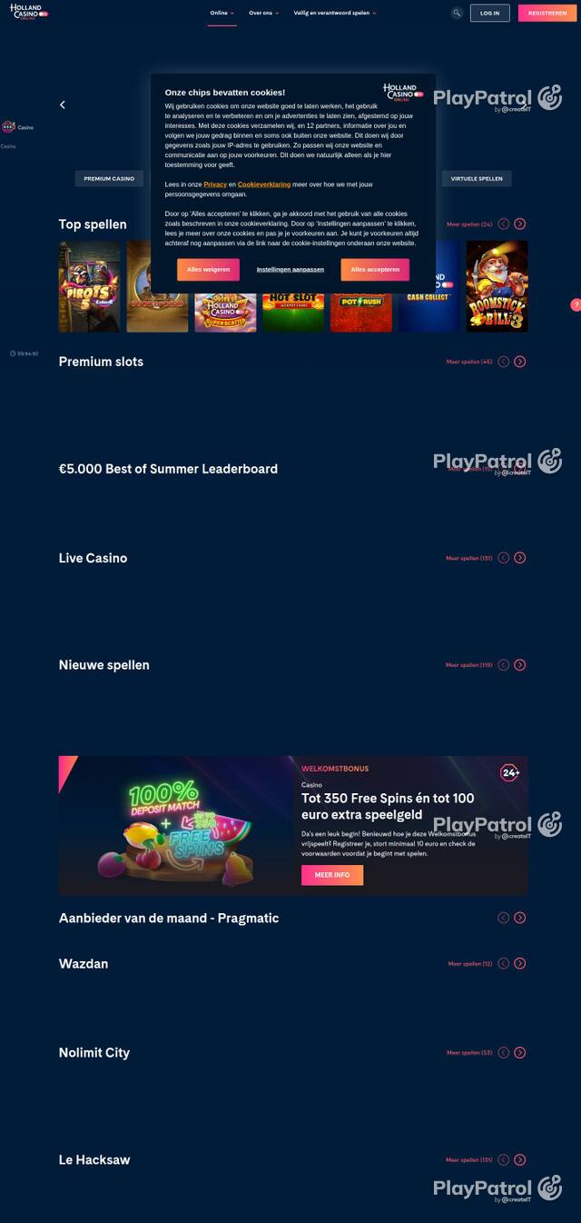 Homepage capture of Holland Casino recorded during the scan
