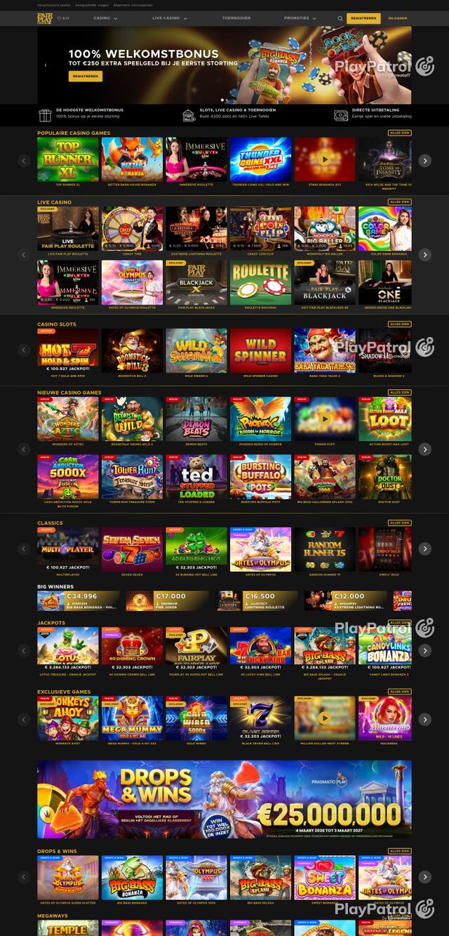Capture of the front page of Fair Play Casino (fairplaycasino.nl) on 15 October 2026