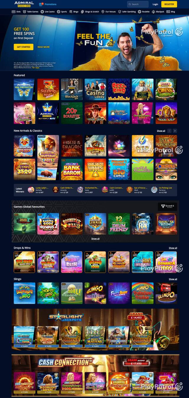 Homepage capture of Admiral Casino recorded during the scan
