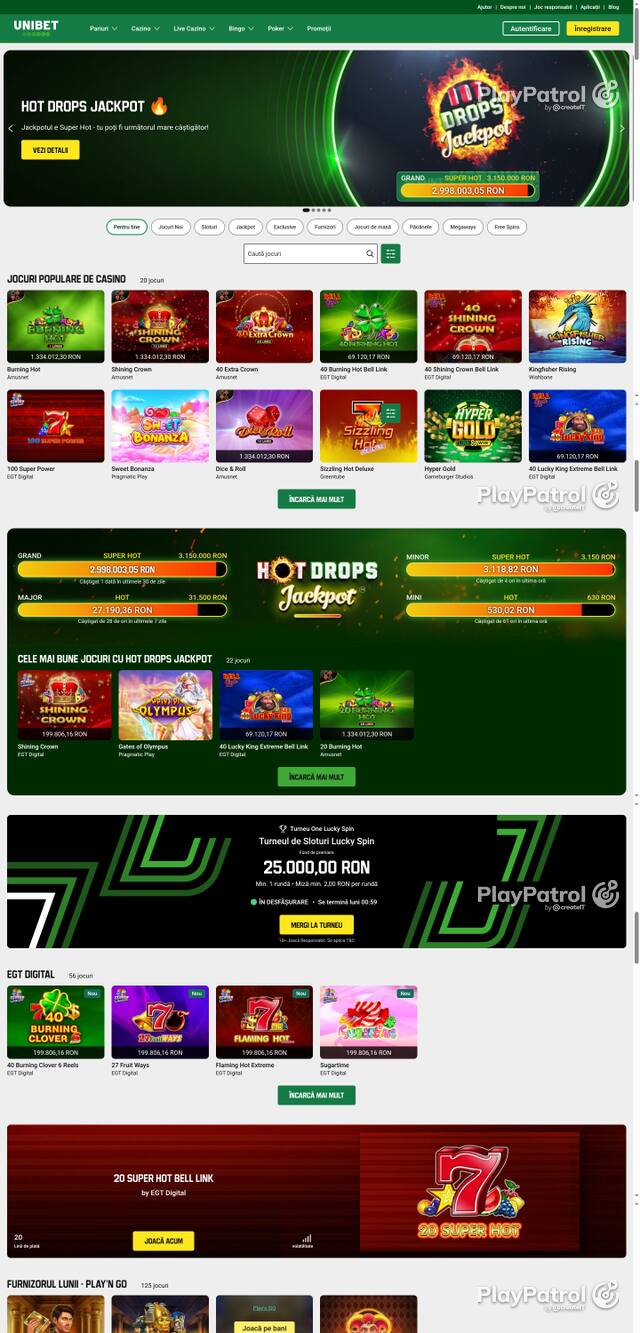 Capture of the front page of Unibet (unibet.ro) on 15 October 2026