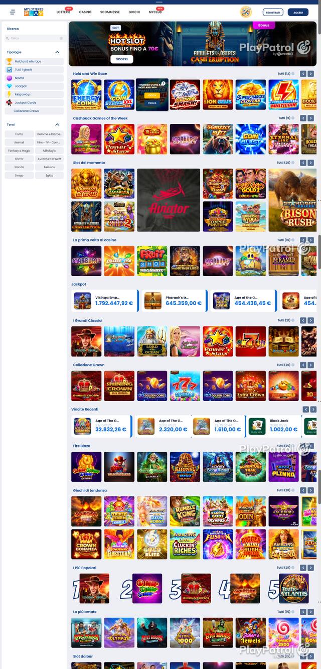 Capture of the front page of MyLotteries (mylotteriesplay.it) on 23 October 2026
