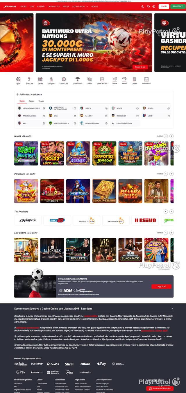 Capture of the front page of Sportium (sportium.it) on 3 October 2026