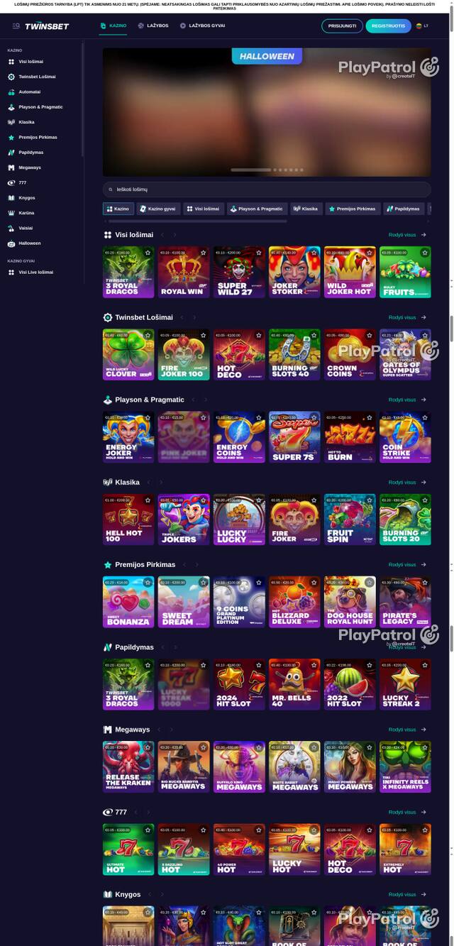 Front page of twinsbet.lt as captured on 27 October 2026
