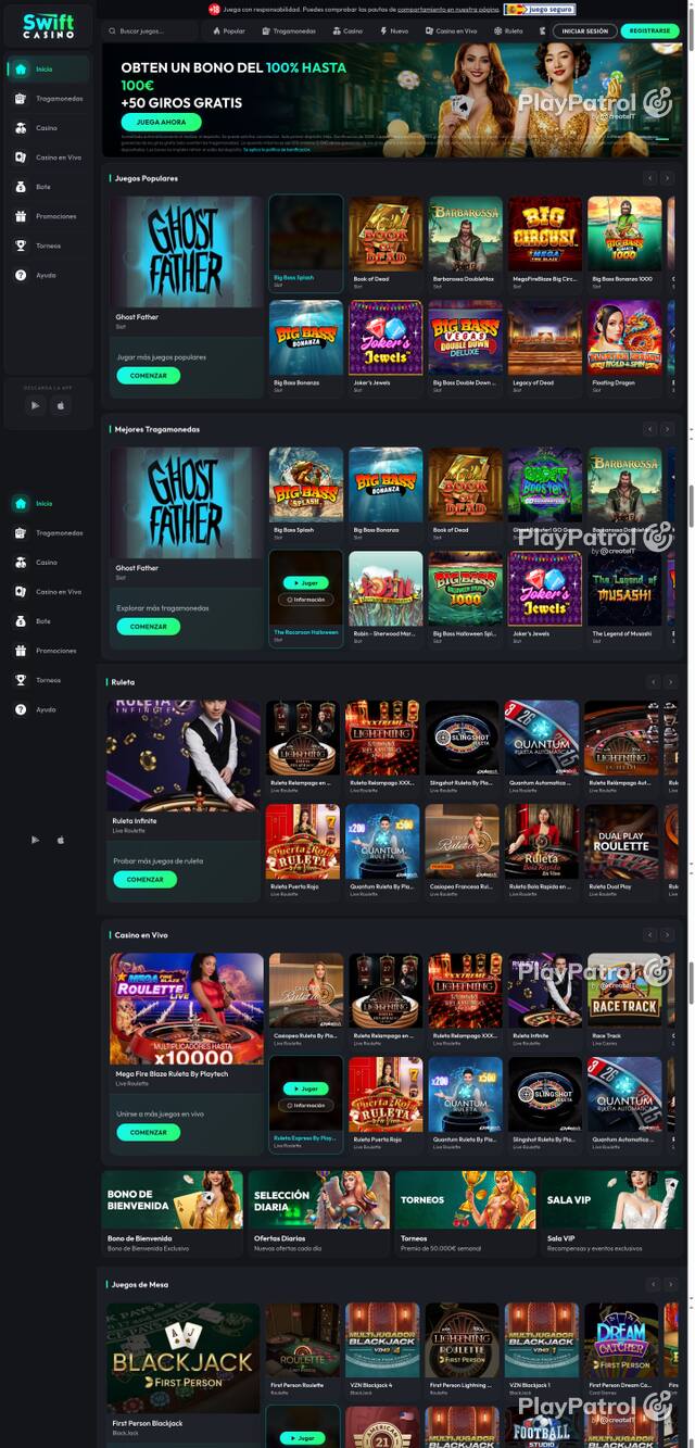 Capture of the front page of Swift Casino (swiftcasino.es) on 24 October 2026