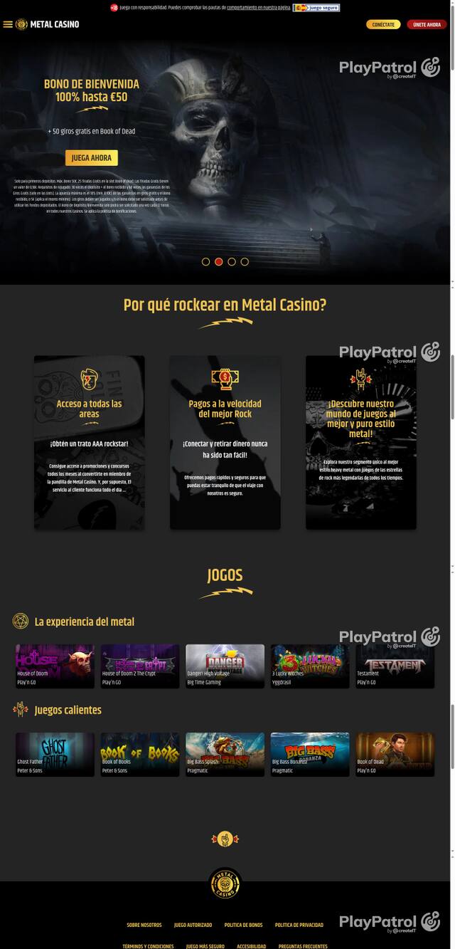 Capture of the front page of Metal Casino (metalcasino.es) on 25 October 2026