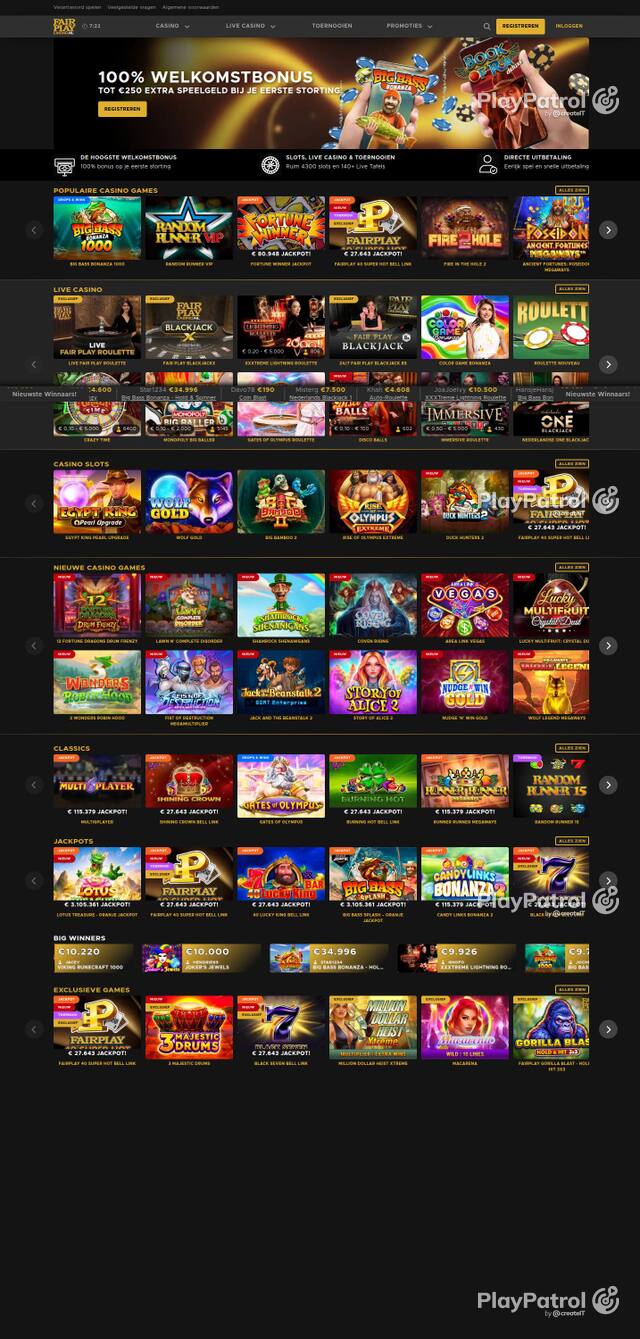 Homepage capture of Fair Play Casino recorded during the scan
