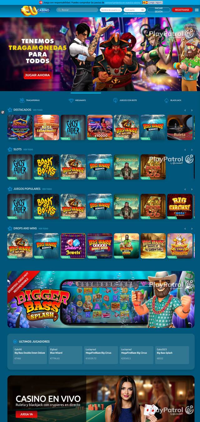 Homepage capture of EU Casino recorded during the scan