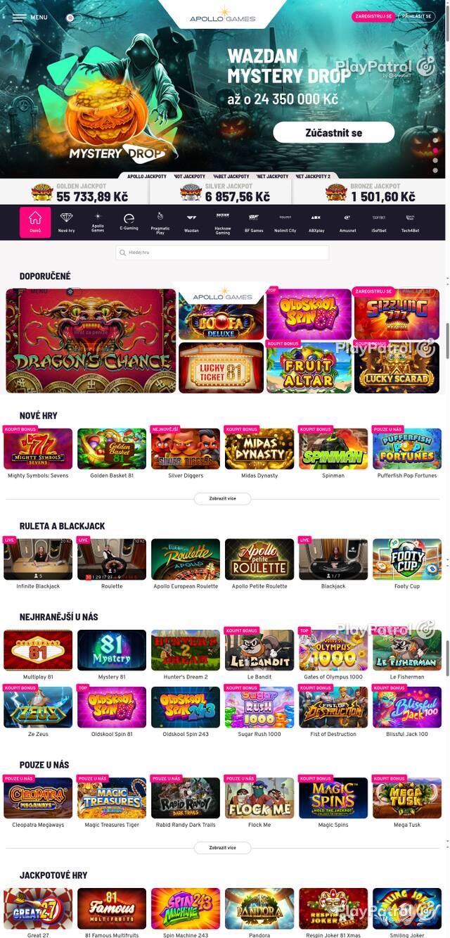 Capture of the front page of Apollo Games (apollogames.cz) on 26 October 2026
