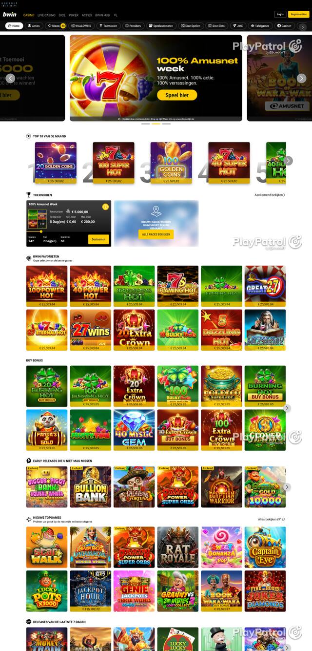 Capture of the front page of bwincasino.be (bwincasino.be) on 27 October 2026