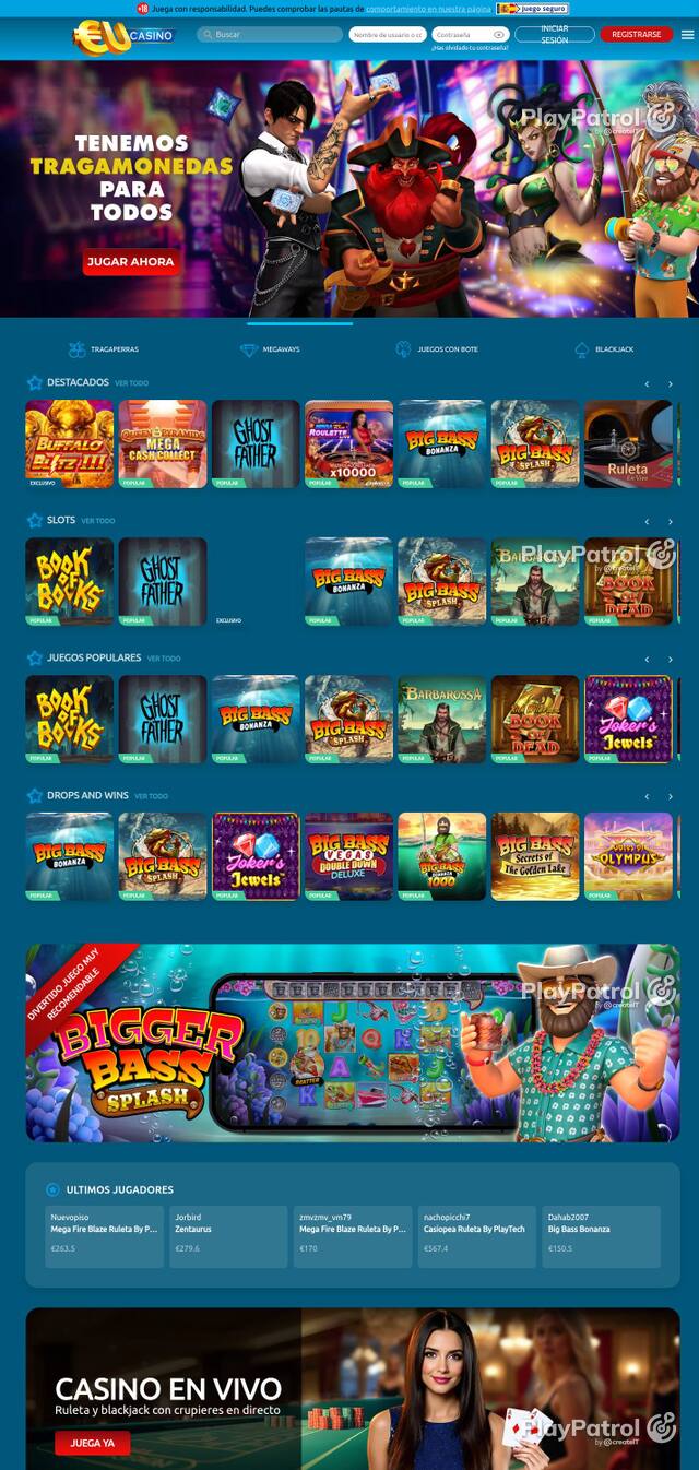 Homepage capture of EU Casino recorded during the scan