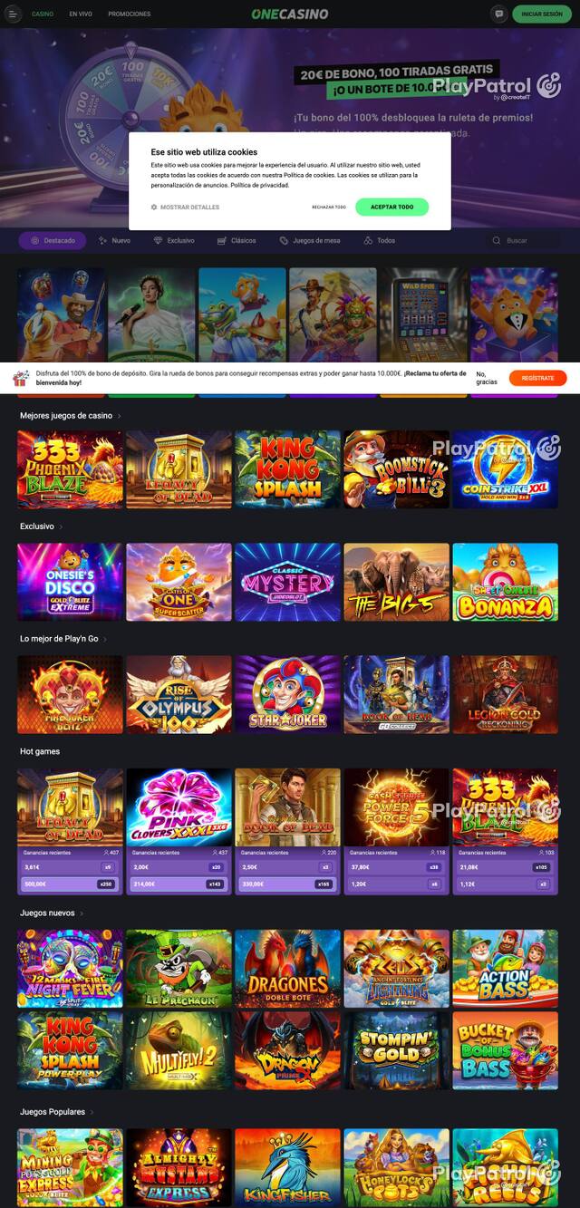 Capture of One Casino recorded during the scan
