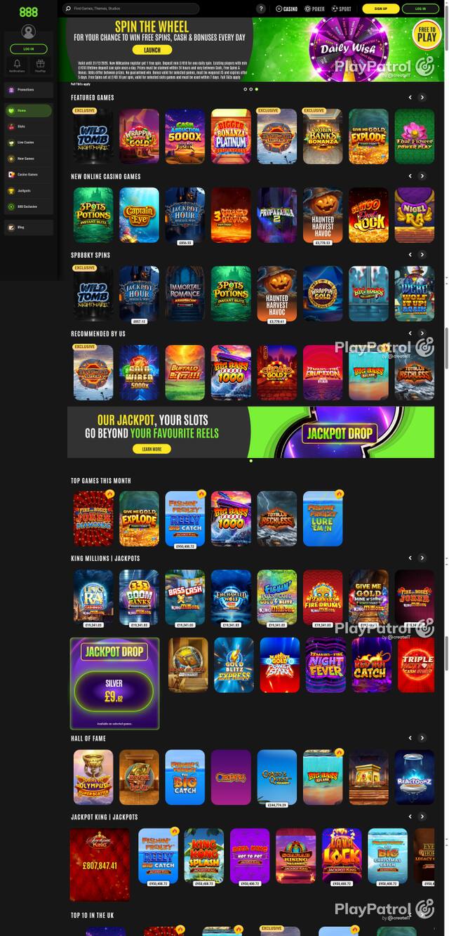 Capture of the front page of 888casino (888casino.com) on 23 October 2026