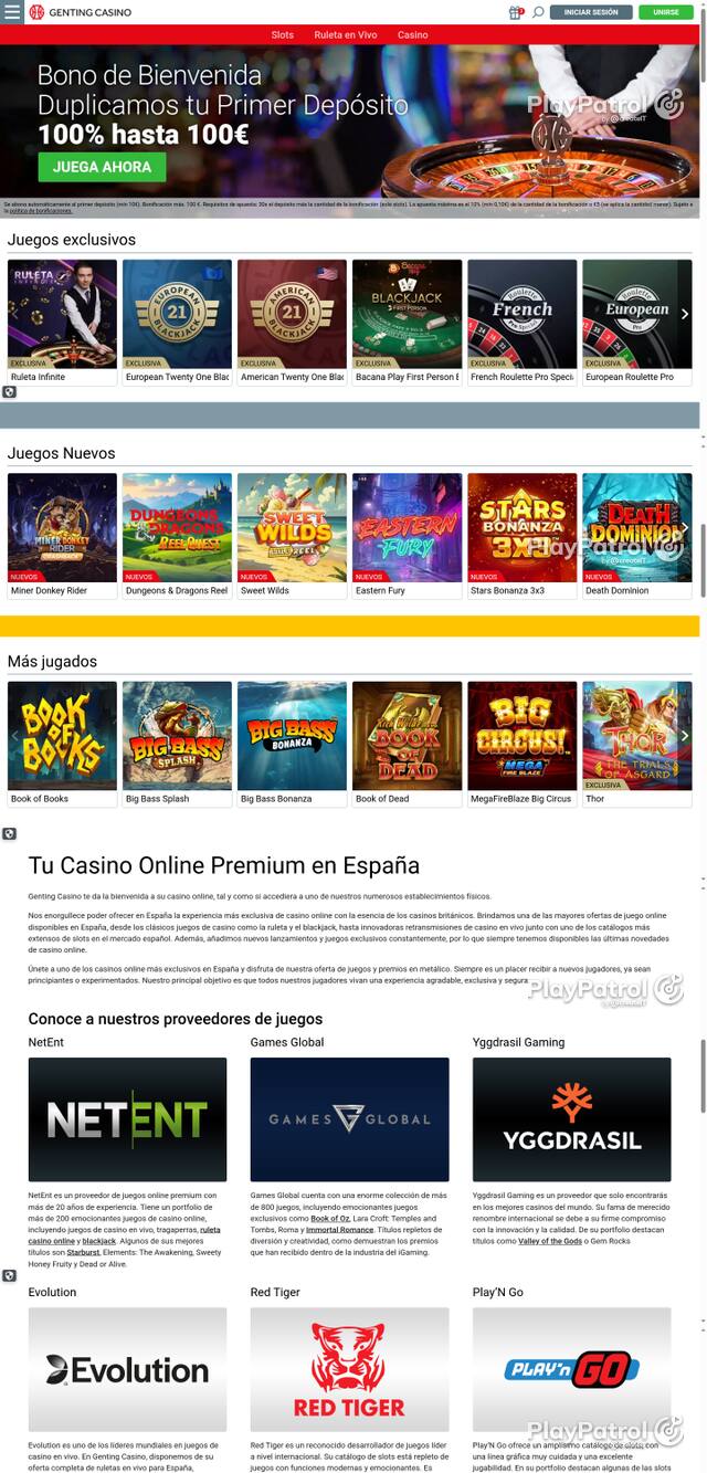 Capture of the front page of Genting Casino (gentingcasino.es) on 7 October 2026