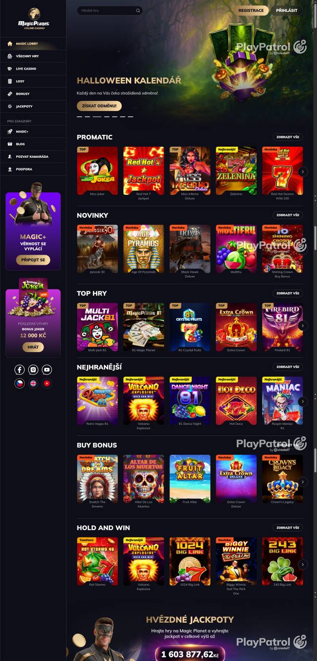 Capture of the front page of Magic Planet (magicplanet.cz) on 30 October 2026