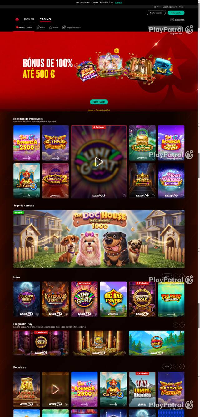 Capture of the front page of pokerstars.pt (pokerstars.pt) on 22 October 2026