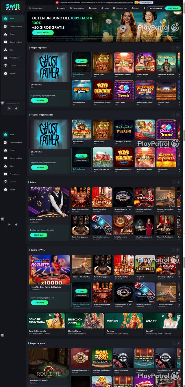 Capture of the front page of Swift Casino (swiftcasino.es) on 7 October 2026