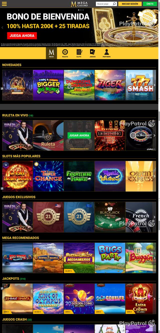 Capture of the front page of Mega Casinos (megacasinos.es) on 18 October 2026
