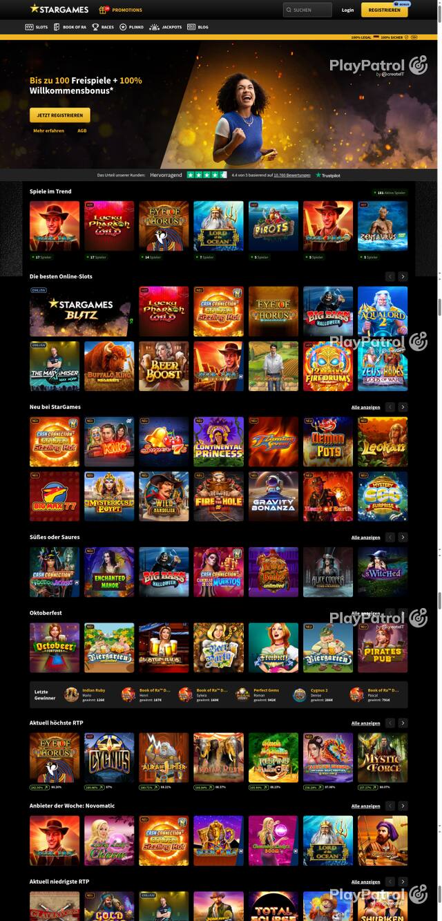 Capture of the front page of StarGames (stargames.de) on 6 October 2026