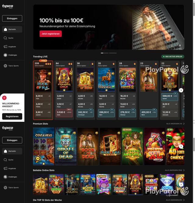Capture of the front page of Tipico Games (games.tipico.de) on 5 October 2026