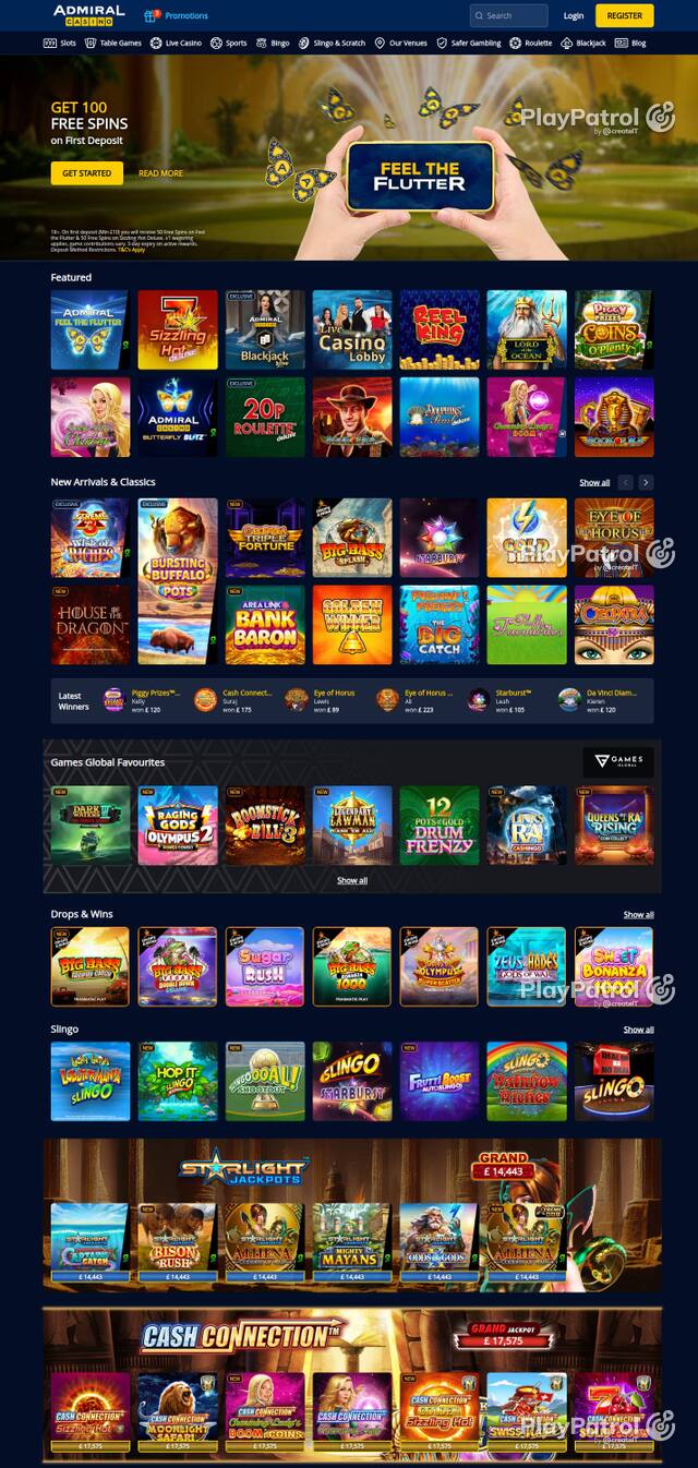 Homepage capture of Admiral Casino recorded during the scan