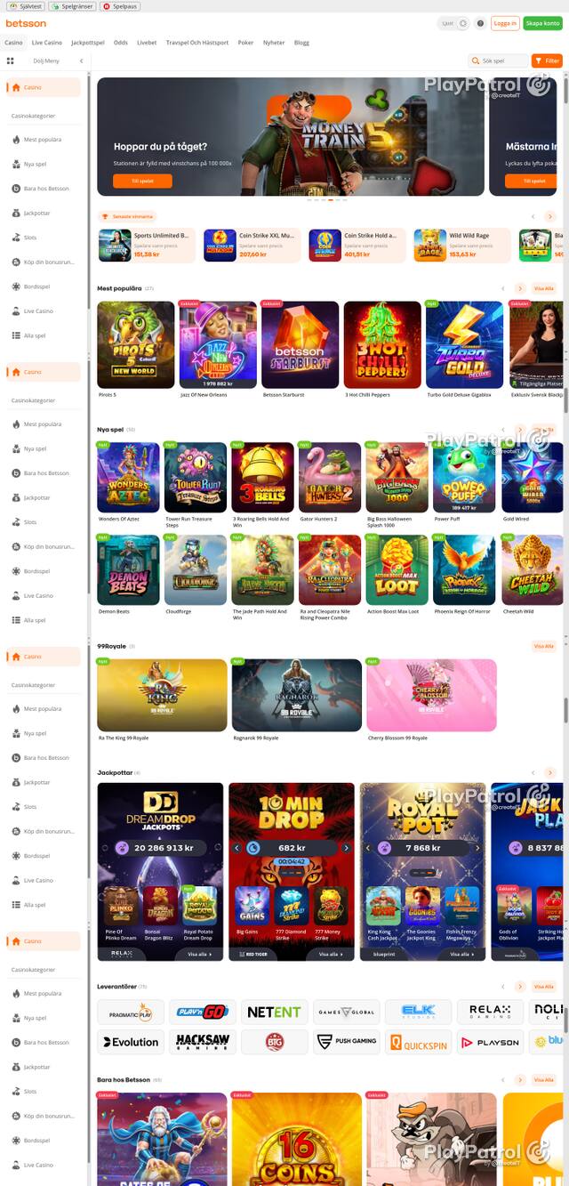 Capture of the front page of betsson.com (betsson.com) on 19 October 2026