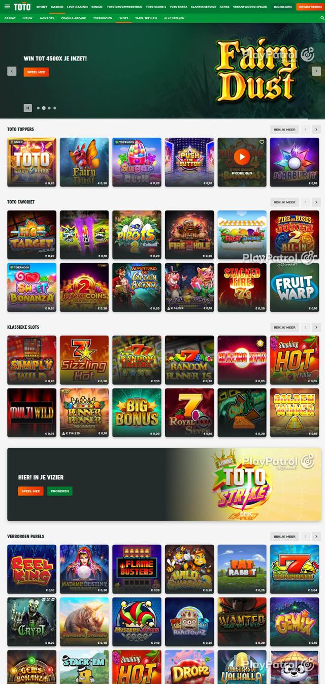 Homepage capture of TOTO Casino recorded during the scan