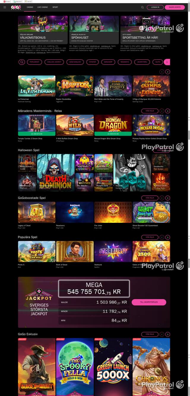 Front page of gogocasino.com as captured on 29 October 2026