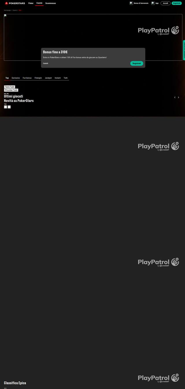 Homepage capture of PokerStars recorded during the scan