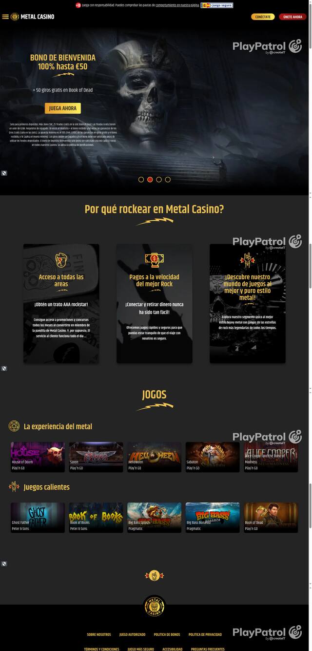 Capture of the front page of Metal Casino (metalcasino.es) on 13 October 2026