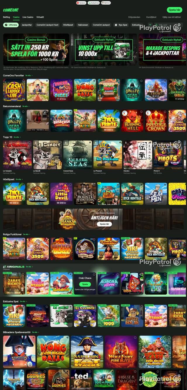 Capture of the front page of comeon.com (comeon.com) on 15 October 2026